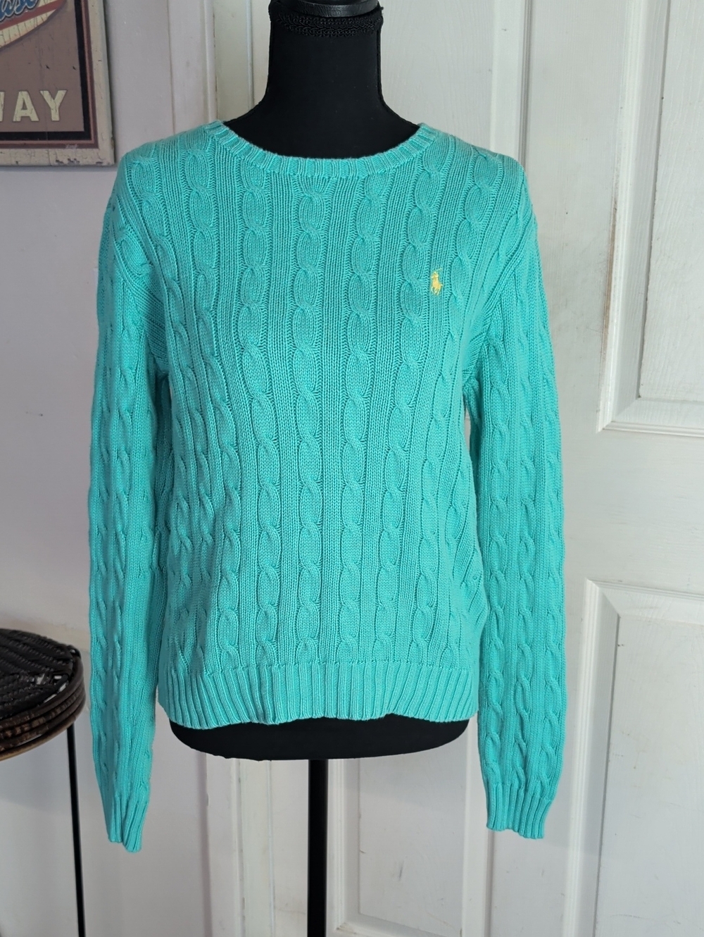 Hong Kong RALPH LAUREN Blue Label 100 Cotton Cable Crew Sweater Women Large